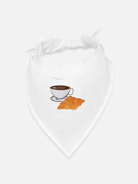 Kaffee mit Croissant - Französisches Cafe Francophile - Bandana Dreieckstuch - Weiß