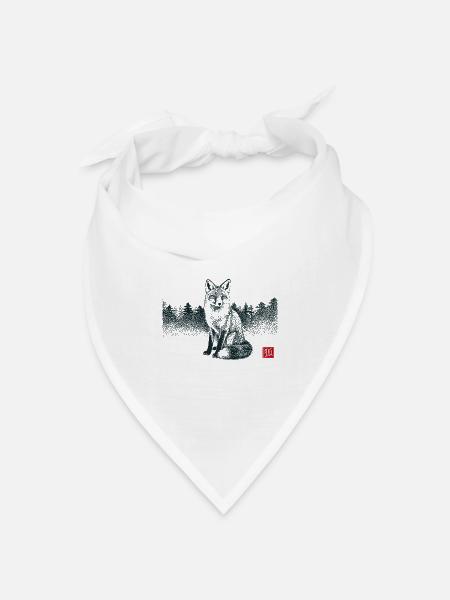 Kitsune Fuchs mit Hanko Stempel - Bandana Dreieckstuch - Weiß