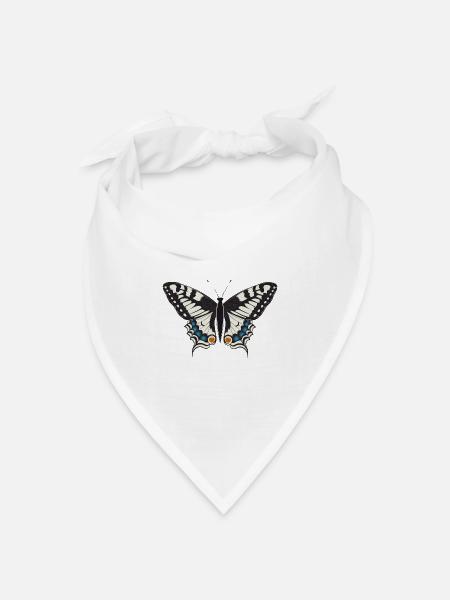 handgezeichneter Schwalbenschwanz Schmetterling - Bandana Dreieckstuch - Weiß