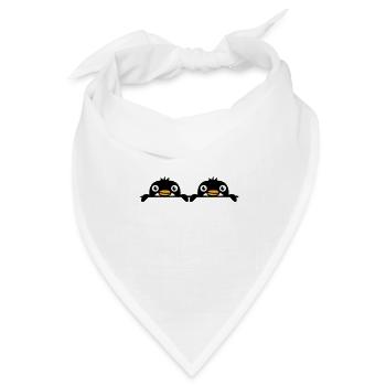 2 Pinguine Freunde gucken hinter Mauer hervor Team - Bandana Dreieckstuch - Weiß - Vorne