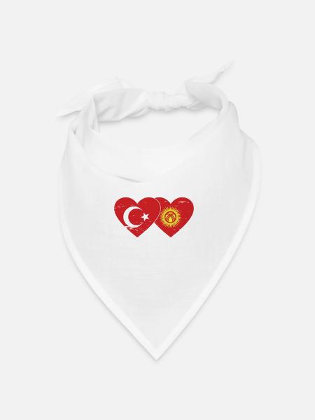Türkei Kirgisistan Flagge Herz used - Bandana Dreieckstuch - Weiß
