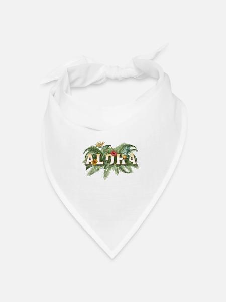 Aloha Tropen Schrift mit Palmen - Bandana Dreieckstuch - Weiß