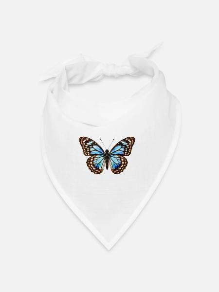 Blauer Tiger Schmetterling Tirumala limniace Aquarell - Bandana Dreieckstuch - Weiß