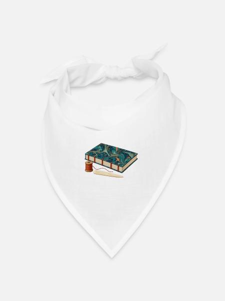 Handgebundenes marmoriertes Journal und Leinenfaden - Bandana Dreieckstuch - Weiß