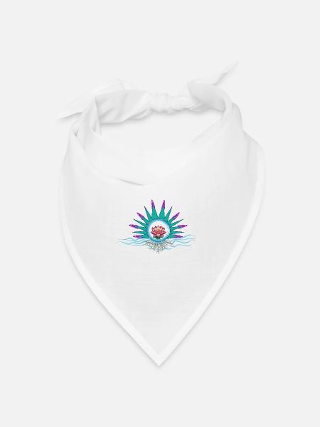 Lotus im Kreis mit Wasserwellen - Bandana Dreieckstuch - Weiß