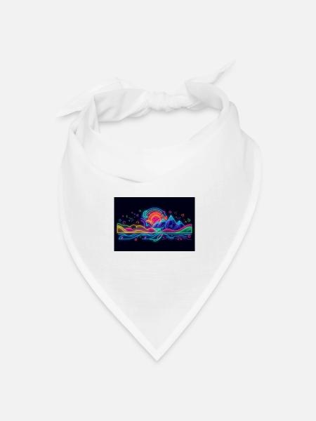 Retro Neon Neonlandschaft Berg & Sonne - Bandana Dreieckstuch - Weiß