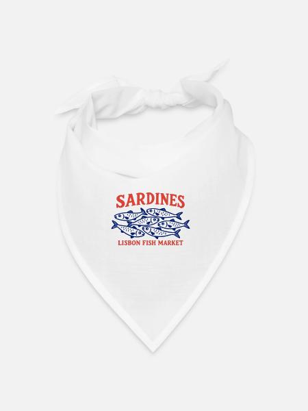 Vintage Lissabonner Fischmarkt Sardinen Portugal - Bandana Dreieckstuch - Weiß
