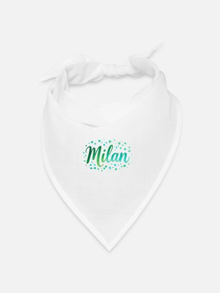 Name Milan Neon-Grün Schrift mit Tupfen - Aquarell - Bandana Dreieckstuch - Weiß
