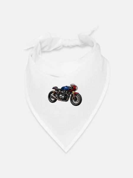 Café Racer Kunstmotorrad BlauRot Gold - Bandana Dreieckstuch - Weiß