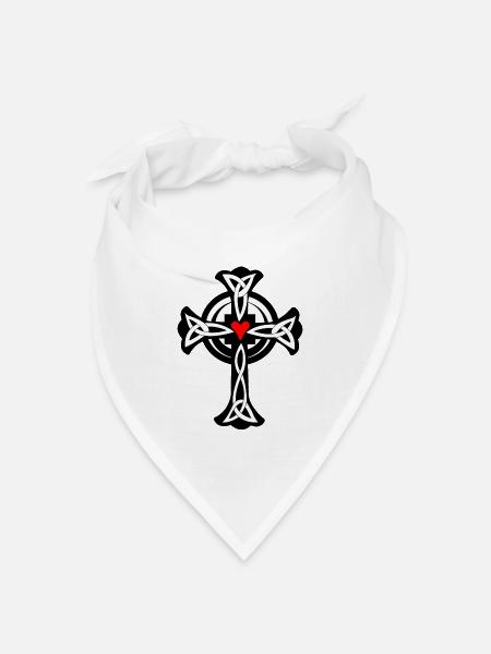 Keltisches Kreuz mit Herz - Bandana Dreieckstuch - Weiß
