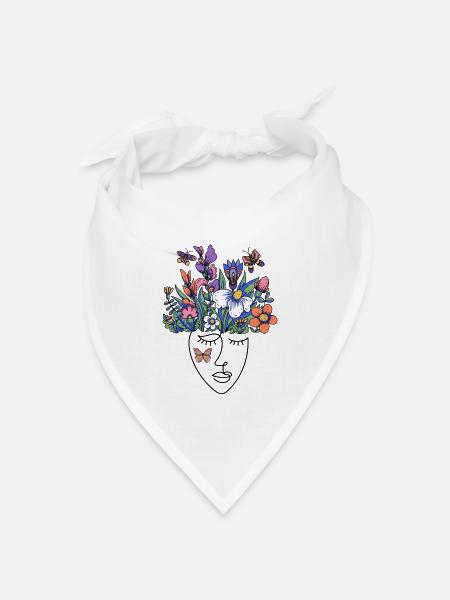 Blumiges Fantasy-Motiv mit Schmetterlingen - Bandana Dreieckstuch - Weiß