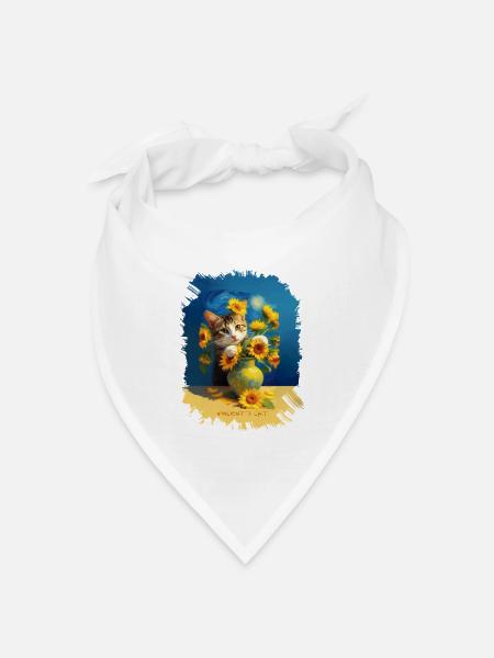 🌻😻 Vincents Katze unter Sonnenblumen – Malerei - Bandana Dreieckstuch - Weiß