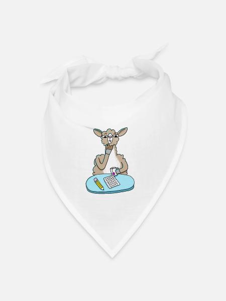 Lama am Schreibtisch mit Keks und Tee - Bandana Dreieckstuch - Weiß