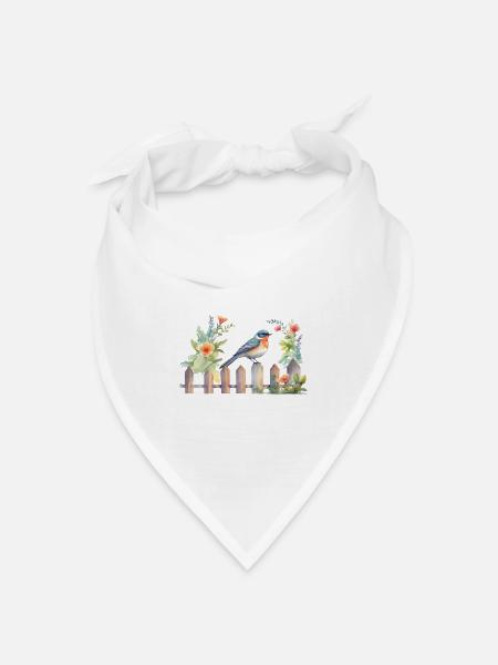 Vogel auf Holzzaun - Bandana Dreieckstuch - Weiß