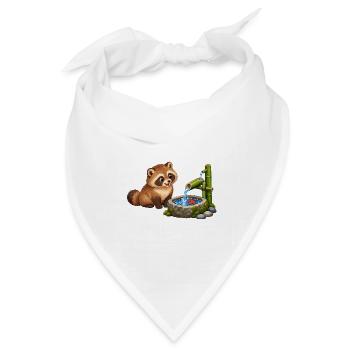 Tanuki am japanischen Bambus-Wasserspiel - Bandana Dreieckstuch - Weiß - Vorne