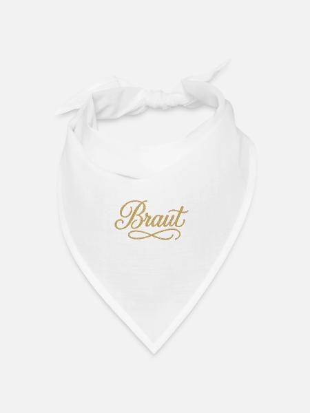 BRAUT Eleganter Gold-Stickerei Schriftzug - Bandana Dreieckstuch - Weiß