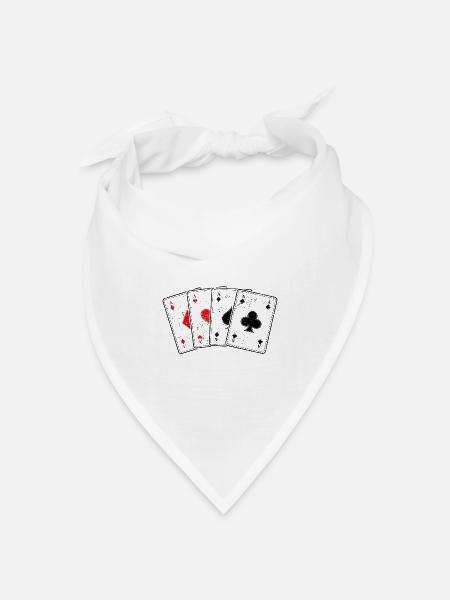 Karo- Herz- Pik- Kreuz-As Kartenspiel Poker Profi - Bandana Dreieckstuch - Weiß