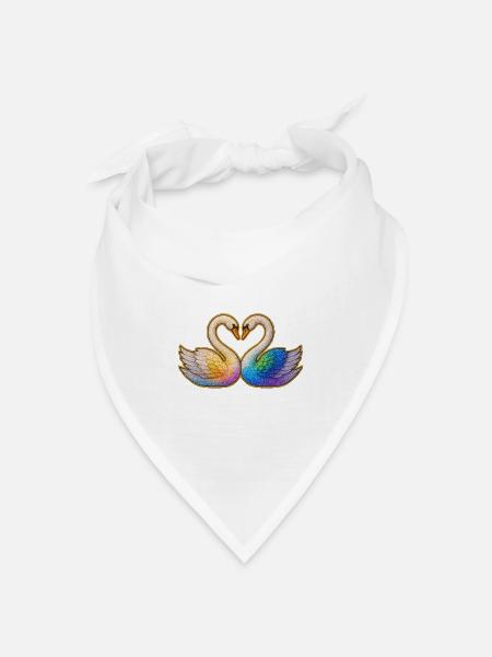 Regenbogenherz Schwanenpaar - Bandana Dreieckstuch - Weiß