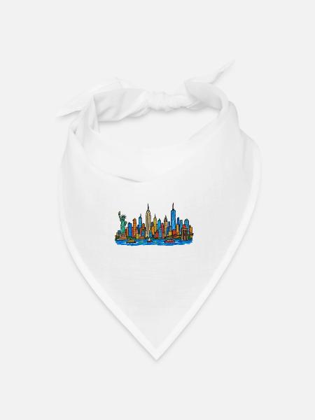 Bunte New York Skyline im Kinder-Kritzelstil - Bandana Dreieckstuch - Weiß