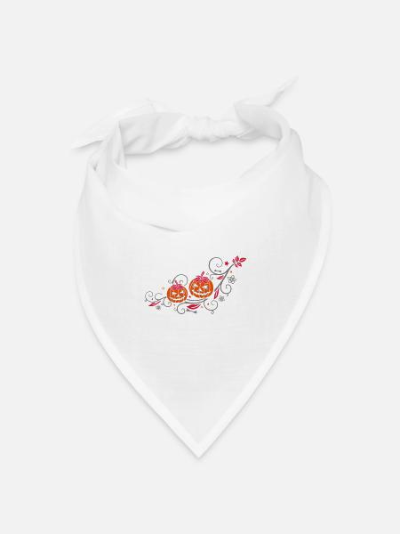 Halloween Ranke mit Kürbissen und Blumen - Bandana Dreieckstuch - Weiß