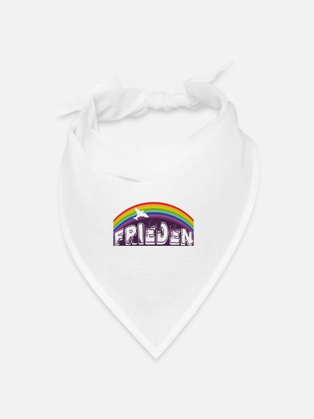 FRIEDEN SCHRIFTZUG mit Regenbogen - Bandana Dreieckstuch - Weiß
