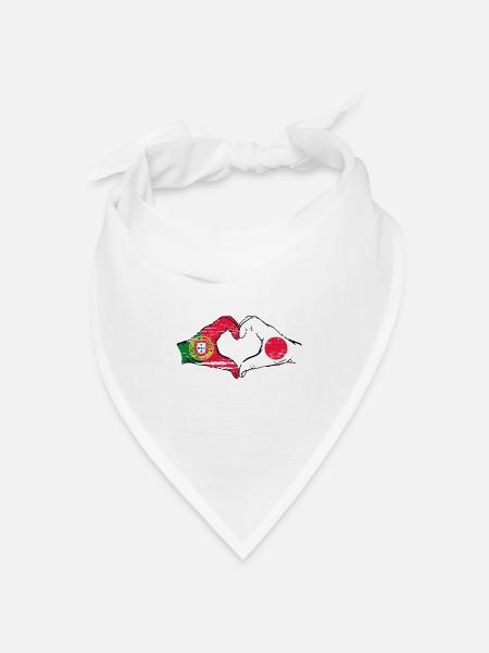 Portugal Japan Flagge Herzform used - Bandana Dreieckstuch - Weiß