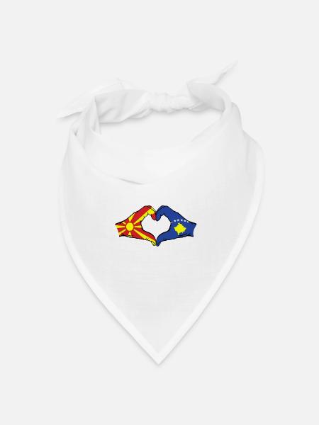 Mazedonien Kosovo Flagge Hände Herzform - Bandana Dreieckstuch - Weiß