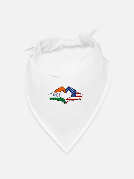 Indien USA Flagge Hände Herzform - Bandana Dreieckstuch - Weiß