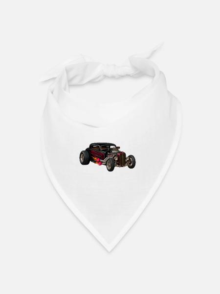 Flammenhotrod mit Chrommotor - Bandana Dreieckstuch - Weiß