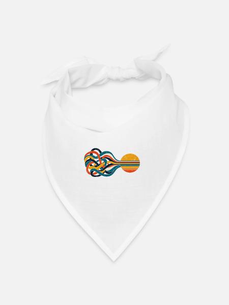 Streams to Sun – Retro-Sonne & verschlungene Linie - Bandana Dreieckstuch - Weiß