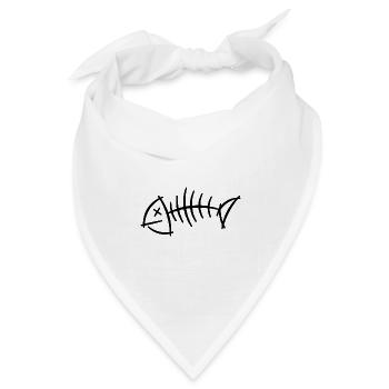Fischgräte Skizze – minimalistisches Skelett Motiv - Bandana Dreieckstuch - Weiß - Vorne