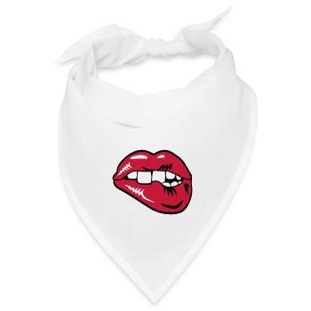 30 Lippen Mund Zähne Biss beißen - Bandana Dreieckstuch - Weiß - Vorne