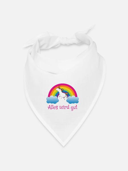 Regenbogen Einhorn Spruch Alles wird gut - Bandana Dreieckstuch - Weiß