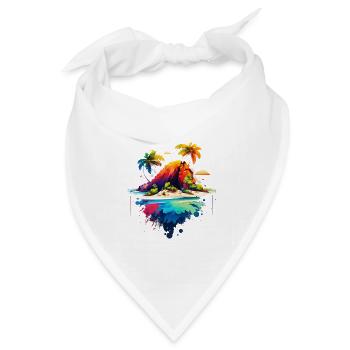 Beautiful Island Illustration | Südsee Insel - Bandana Dreieckstuch - Weiß - Vorne