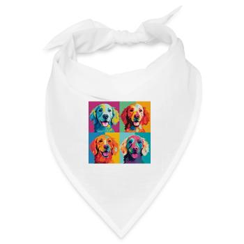 Pop-Art-Welpenparade: Buntes Hundegitter-T-Shirt - Bandana Dreieckstuch - Weiß - Vorne