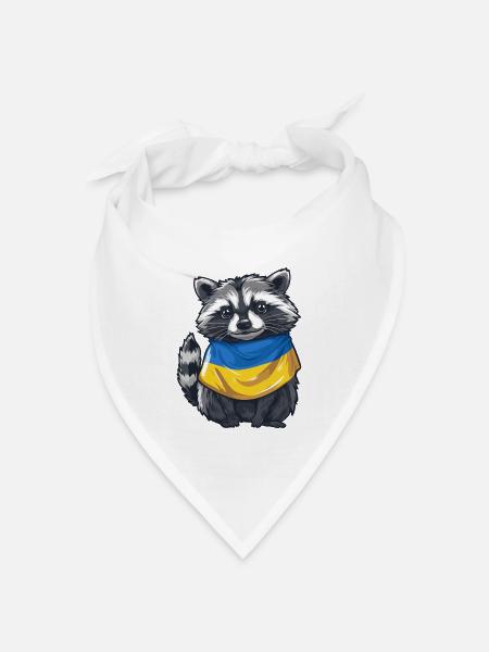 Niedlicher Waschbär mit Ukraine Halstuch - Bandana Dreieckstuch - Weiß