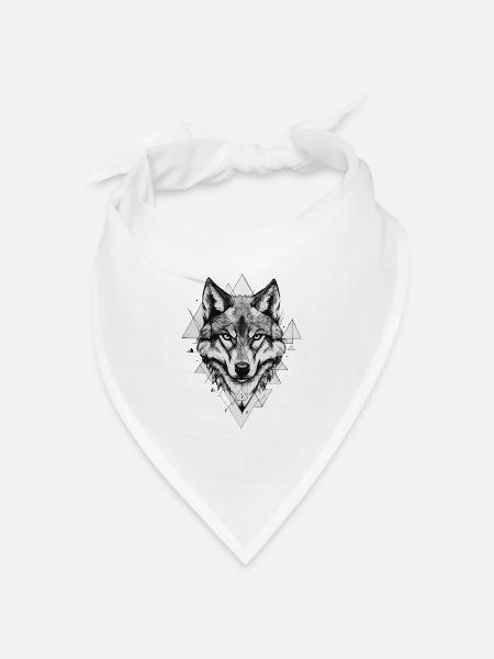 Wolf Wolfskopf Geometrisch Kunst Natur Wildnis - Bandana Dreieckstuch - Weiß