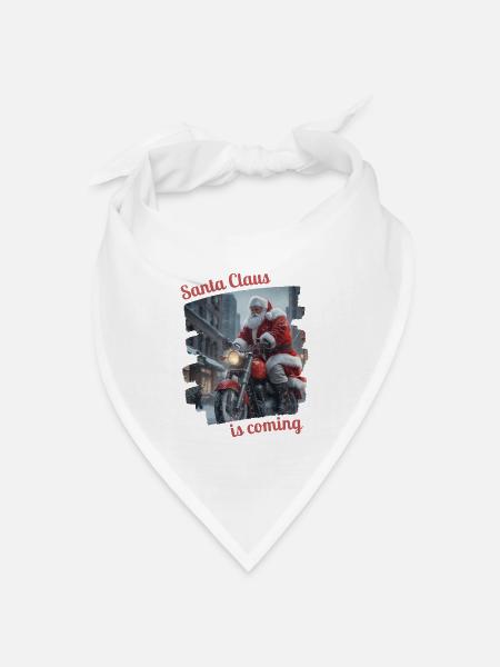 Santa Claus is coming - Weihnachtsmann Motorrad - Bandana Dreieckstuch - Weiß