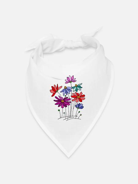 Blumen - Bandana Dreieckstuch - Weiß