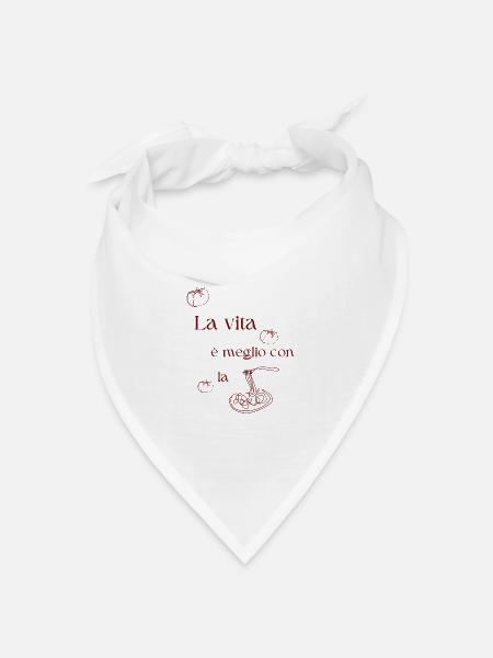 Italienisches Pasta Zitat mit Tomatenillustration - Bandana Dreieckstuch - Weiß