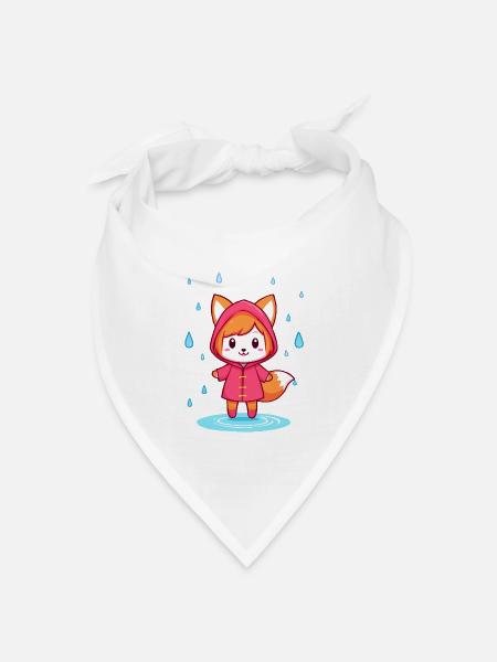 Kleiner Chibi-Fuchs im Regenmantel - Bandana Dreieckstuch - Weiß