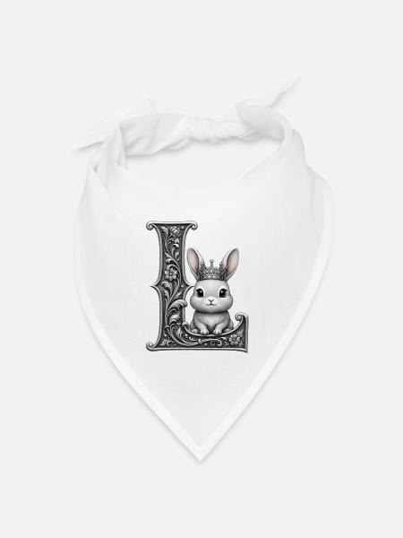 Das mit dem Buchstaben L geschmückte Kronenkaninchen - Bandana Dreieckstuch - Weiß