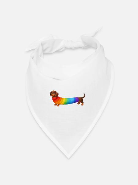 Dackel mit Regenbogen Pullover - Bandana Dreieckstuch - Weiß