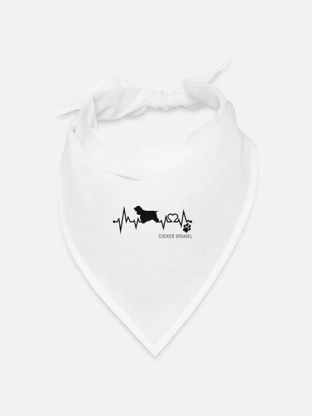 Cocker Spaniel Herzschlag Puls EKG Hund Geschenk - Bandana Dreieckstuch - Weiß