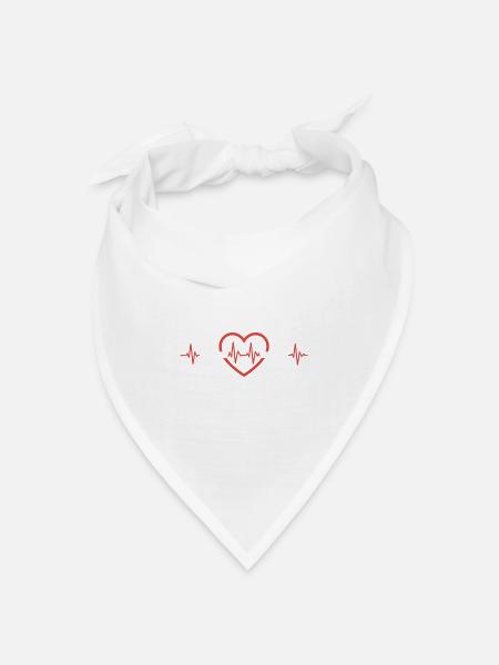 Herzschlag mit Hantel Fitness - Bandana Dreieckstuch - Weiß