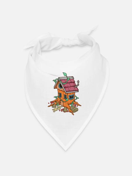 Feenhaus im Baumstumpf - Fairycore - Bandana Dreieckstuch - Weiß