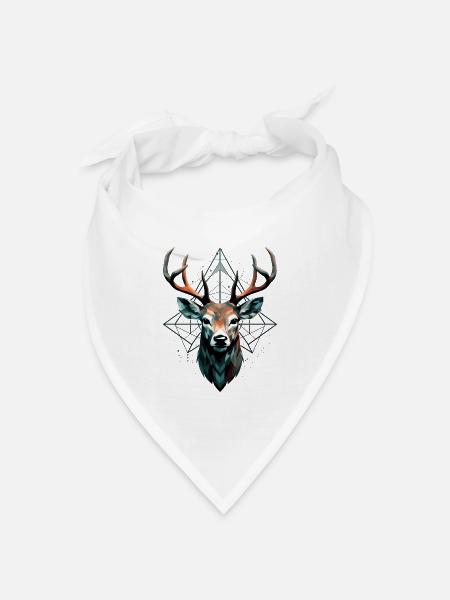 Geometrischer Hirsch mit geometrischen Mustern - Bandana Dreieckstuch - Weiß