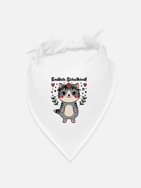 Endlich Schulkind - Mit der Katze in die Schule - Bandana Dreieckstuch - Weiß
