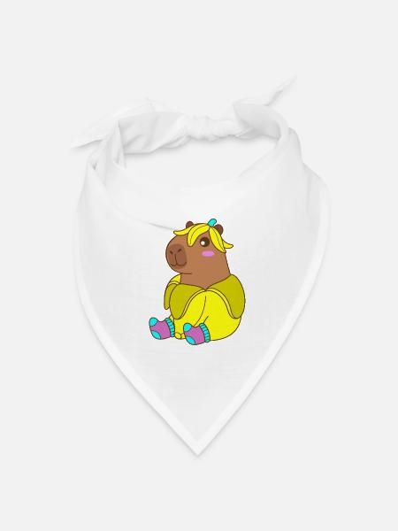 Sonniges Wasserschwein im gelben Outfit, Baby-Kawaii-Kunst - Bandana Dreieckstuch - Weiß