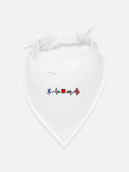 Cardio-Herz Flagge Finnland, Flagge Norwegen - Bandana Dreieckstuch - Weiß